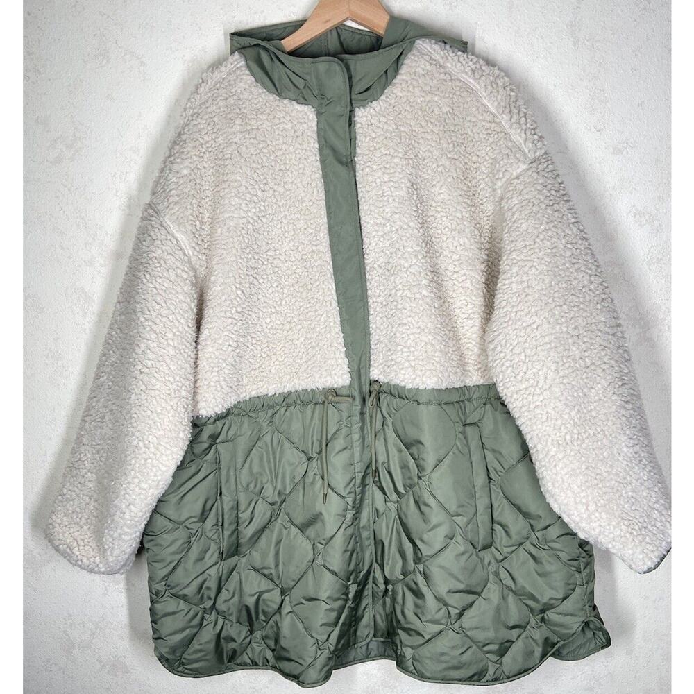 Old Navy Retility Sherpa Hybrid Jacket Hooded Green Women's 4X